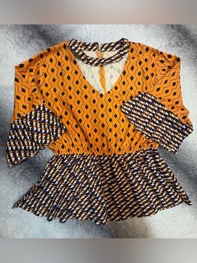 (A1) NWOT Shein Plus 2XL African Print Peplum Top | Ankara Style Blouse (US 16)